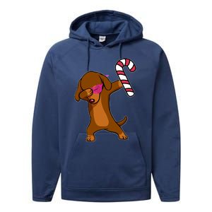 Christmas Dabbing Dachshund Puppy Dog Candy Cane Dance Gift Performance Fleece Hoodie