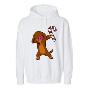 Christmas Dabbing Dachshund Puppy Dog Candy Cane Dance Gift Garment-Dyed Fleece Hoodie