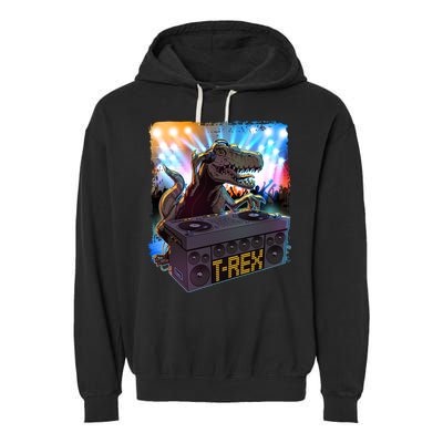 Cool DJ Dance Party TRex Dinosaur Garment-Dyed Fleece Hoodie