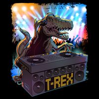 Cool DJ Dance Party TRex Dinosaur USA-Made Doggie Bandana