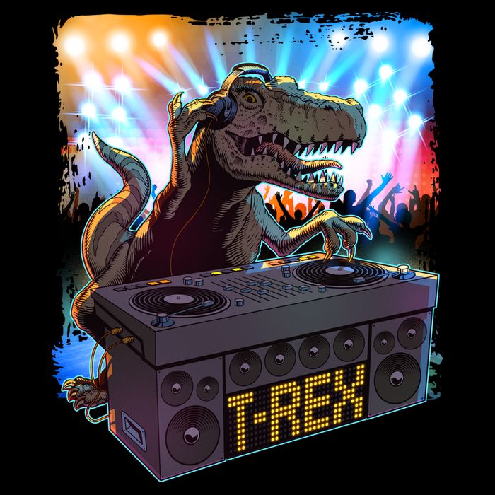 Cool DJ Dance Party TRex Dinosaur USA-Made Doggie Bandana