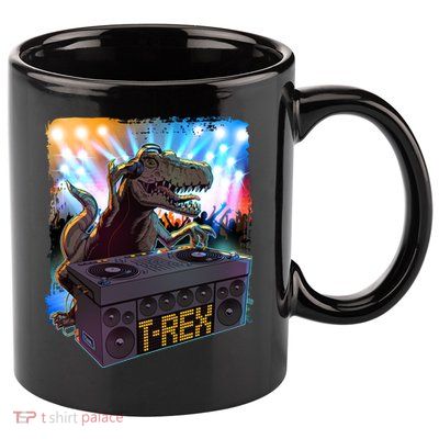 Cool DJ Dance Party TRex Dinosaur 11oz C Handle Ceramic Mug