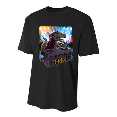Cool DJ Dance Party TRex Dinosaur Youth Performance Sprint T-Shirt