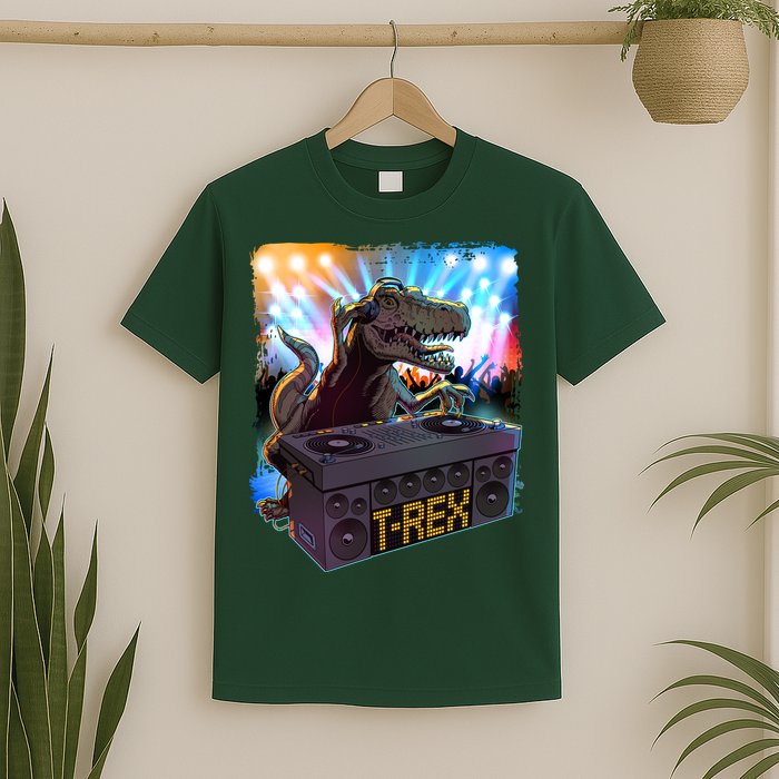 Cool DJ Dance Party TRex Dinosaur T-Shirt