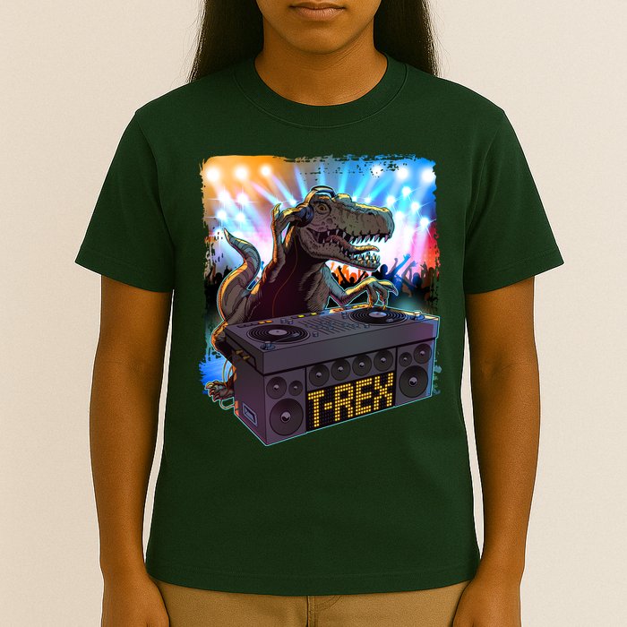 Cool DJ Dance Party TRex Dinosaur T-Shirt