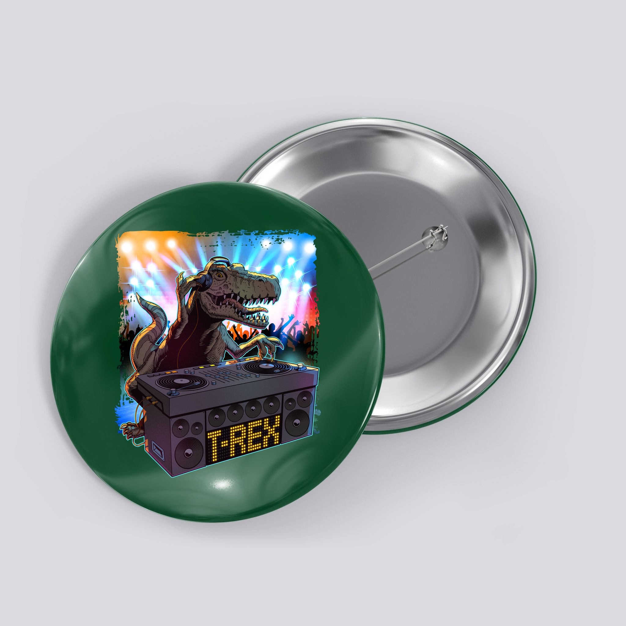 Cool DJ Dance Party TRex Dinosaur Button