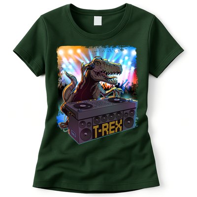 Cool DJ Dance Party TRex Dinosaur Womens T-Shirt