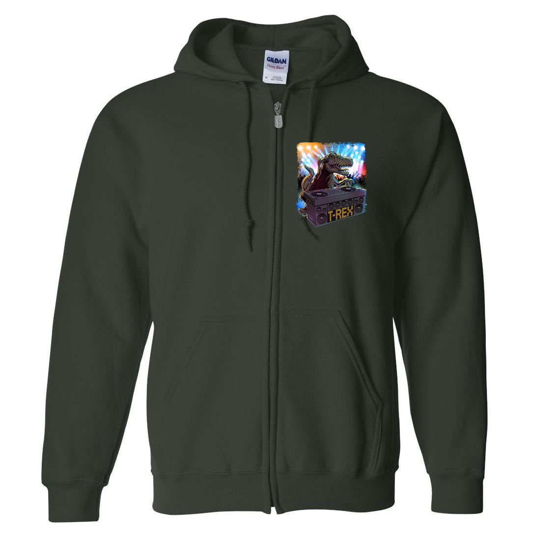 Cool DJ Dance Party TRex Dinosaur Full Zip Hoodie
