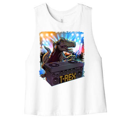 Cool DJ Dance Party TRex Dinosaur Women's Racerback Cropped Tank