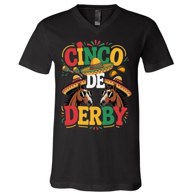 Cinco De Derby Funny Derby De Mayo Taco Horse Racing V-Neck T-Shirt