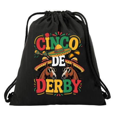 Cinco De Derby Funny Derby De Mayo Taco Horse Racing Drawstring Bag
