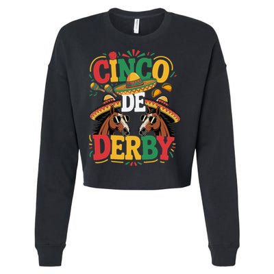 Cinco De Derby Funny Derby De Mayo Taco Horse Racing Cropped Pullover Crew