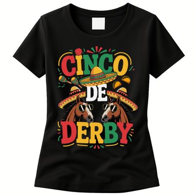 Cinco De Derby Funny Derby De Mayo Taco Horse Racing Womens T-Shirt