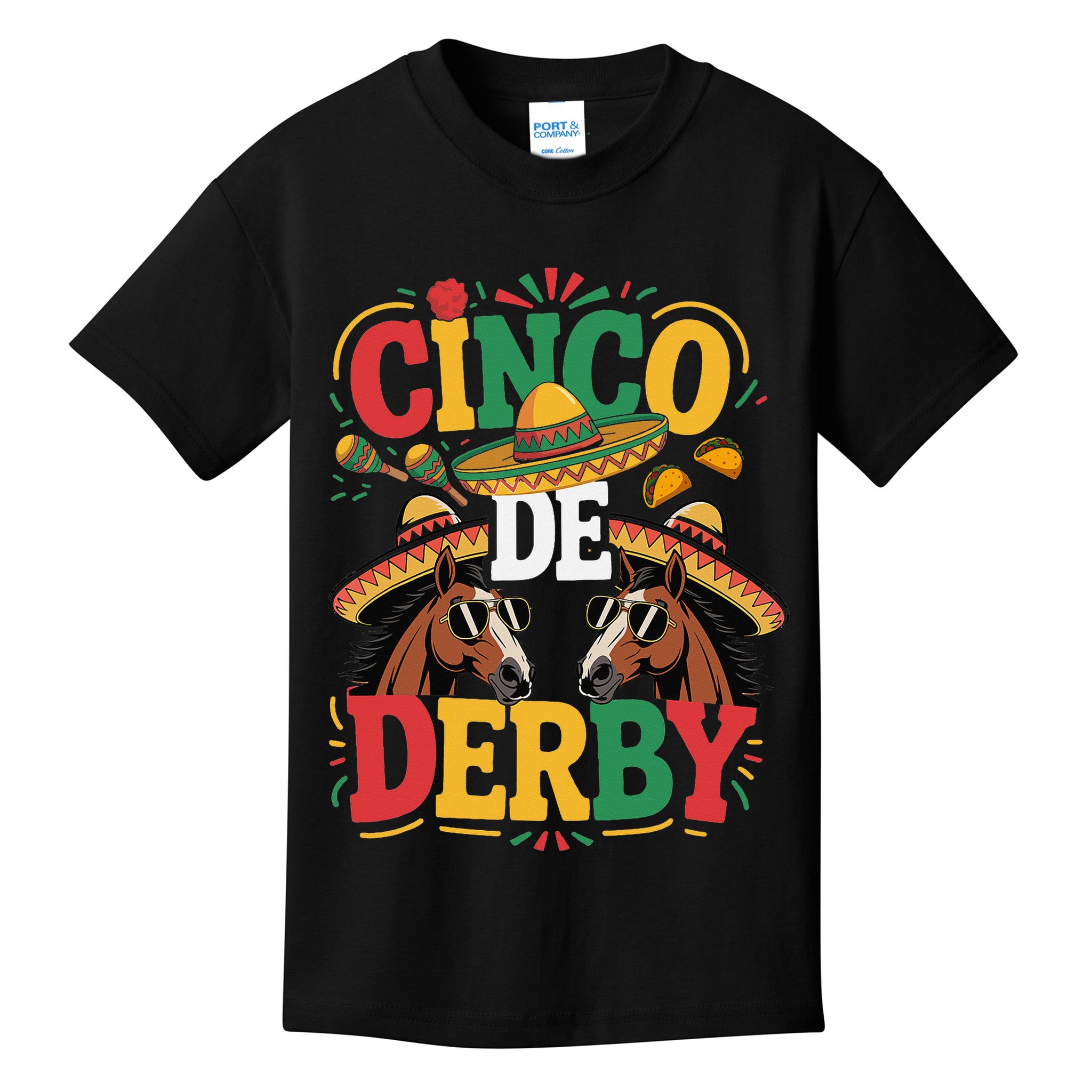 Cinco De Derby Funny Derby De Mayo Taco Horse Racing Kids T-Shirt