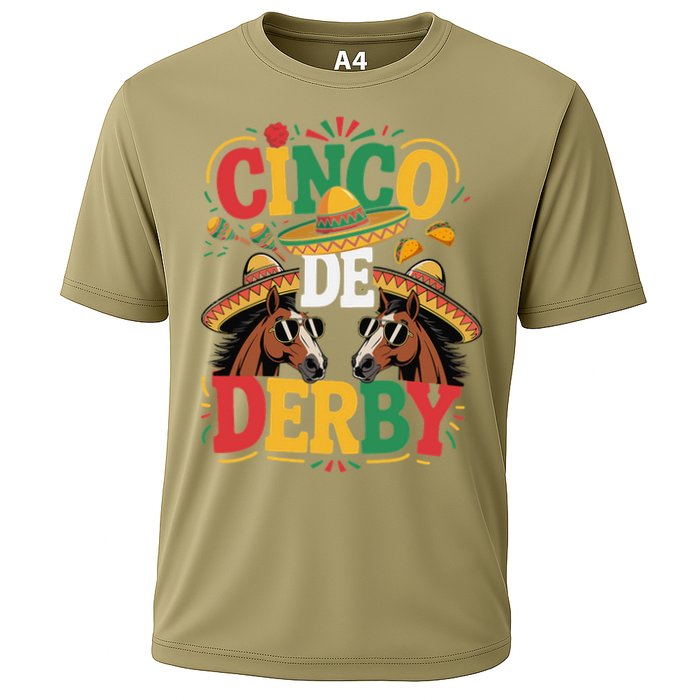 Cinco De Derby Funny Derby De Mayo Taco Horse Racing Cooling Performance Crew T-Shirt