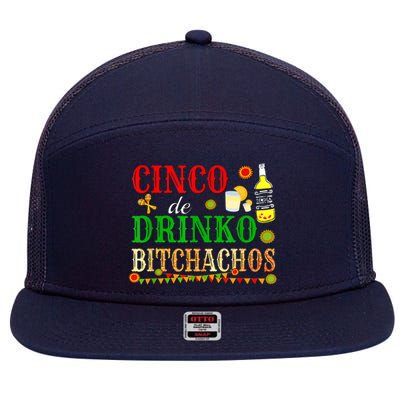 Cinco De Drinko Bitchachos M.ens Womens Drinking 7 Panel Mesh Trucker Snapback Hat