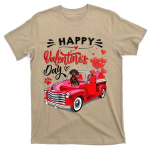 Cute Dachshund Dog Red Truck Happy Valentine's Day Valentine T-Shirt