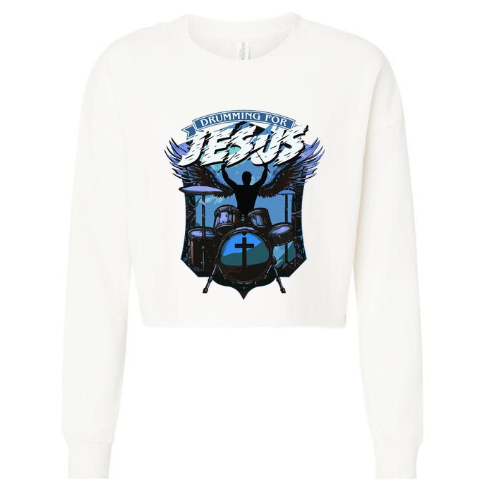 Christian Drummer Drumming For Jesus Worship Drummer Cropped Pullover Crew