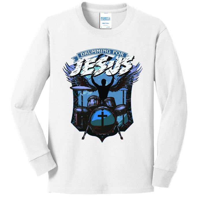 Christian Drummer Drumming For Jesus Worship Drummer Kids Long Sleeve Shirt