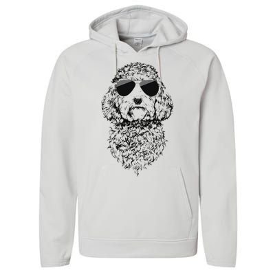 Cockapoo Doodle Dog with Sunglasses Performance Fleece Hoodie