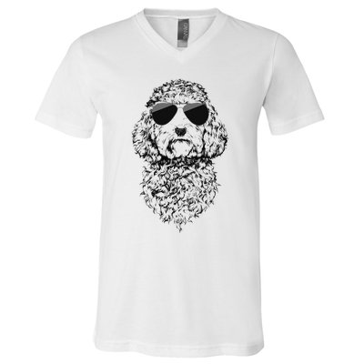 Cockapoo Doodle Dog with Sunglasses V-Neck T-Shirt