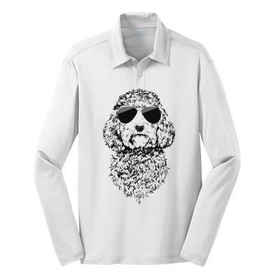 Cockapoo Doodle Dog with Sunglasses Silk Touch Performance Long Sleeve Polo