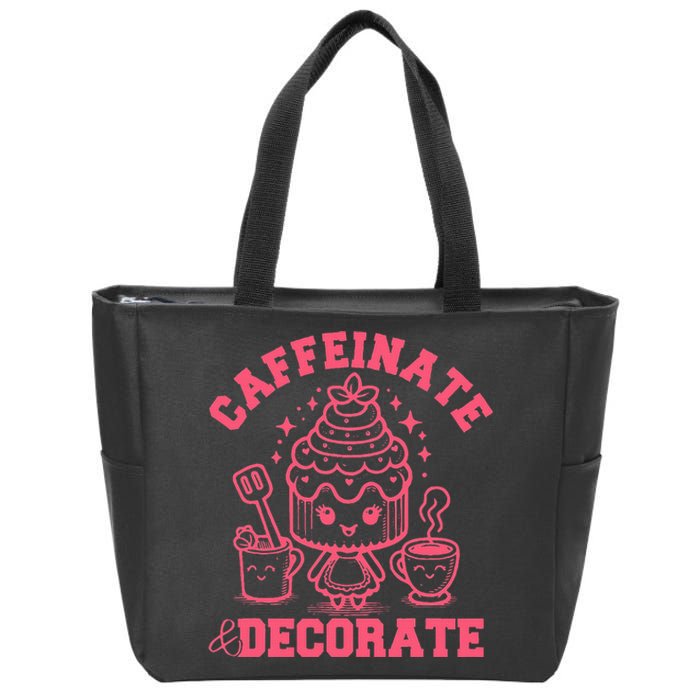 Caffeinate Decorate Design Zip Tote Bag