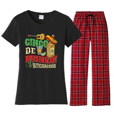 Cinco De Drinko Bitchachos Tequila Shots Funny Cinco De Mayo Women's Flannel Pajama Set