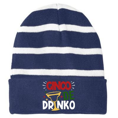 Cinco De Drinko Mexico Celebration Striped Beanie with Solid Band