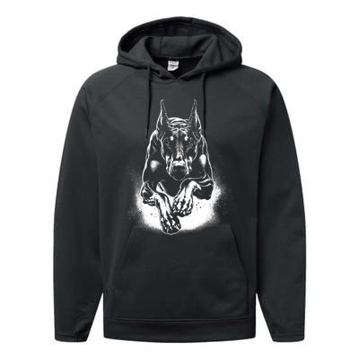 Cool Doberman Dog In Jump Performance Fleece Hoodie