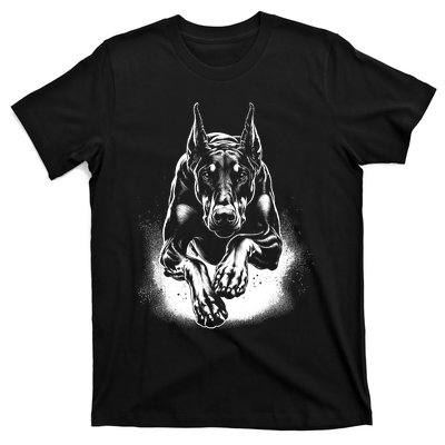 Cool Doberman Dog In Jump T-Shirt