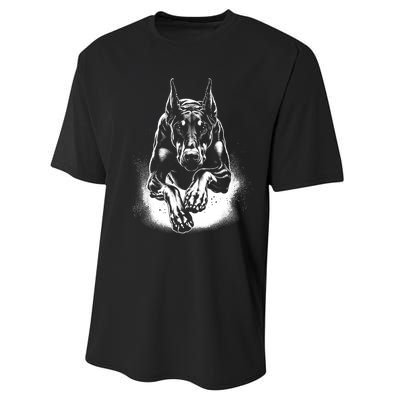 Cool Doberman Dog In Jump Performance Sprint T-Shirt