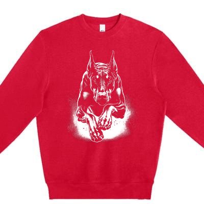 Cool Doberman Dog In Jump Premium Crewneck Sweatshirt