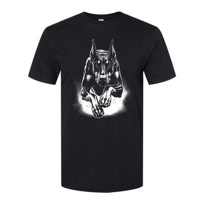 Cool Doberman Dog In Jump Softstyle CVC T-Shirt