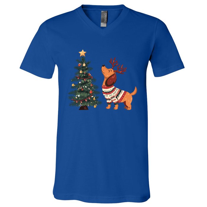 Cute Dachshund Decorate Christmas Tree Merry Xmas Dog Lover Gift V-Neck T-Shirt