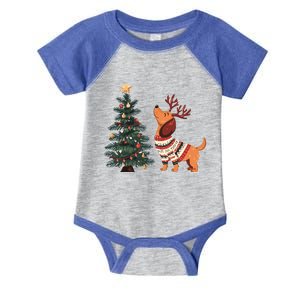 Cute Dachshund Decorate Christmas Tree Merry Xmas Dog Lover Gift Infant Baby Jersey Bodysuit