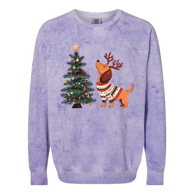 Cute Dachshund Decorate Christmas Tree Merry Xmas Dog Lover Gift Colorblast Crewneck Sweatshirt