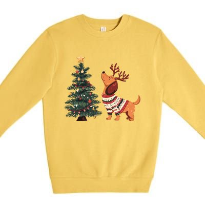 Cute Dachshund Decorate Christmas Tree Merry Xmas Dog Lover Gift Premium Crewneck Sweatshirt