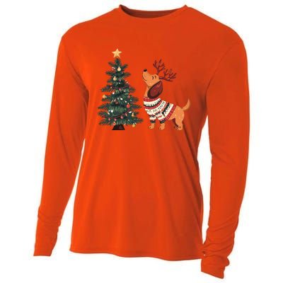 Cute Dachshund Decorate Christmas Tree Merry Xmas Dog Lover Gift Cooling Performance Long Sleeve Crew