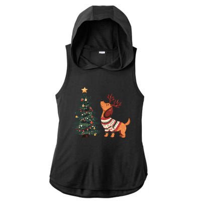 Cute Dachshund Decorate Christmas Tree Merry Xmas Dog Lover Gift Ladies PosiCharge Tri-Blend Wicking Draft Hoodie Tank