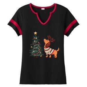 Cute Dachshund Decorate Christmas Tree Merry Xmas Dog Lover Gift Ladies Halftime Notch Neck Tee