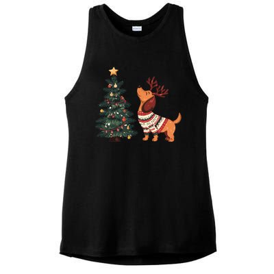 Cute Dachshund Decorate Christmas Tree Merry Xmas Dog Lover Gift Ladies PosiCharge Tri-Blend Wicking Tank