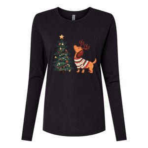 Cute Dachshund Decorate Christmas Tree Merry Xmas Dog Lover Gift Womens Cotton Relaxed Long Sleeve T-Shirt