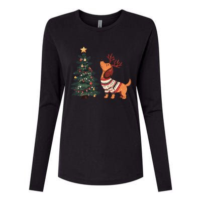 Cute Dachshund Decorate Christmas Tree Merry Xmas Dog Lover Gift Womens Cotton Relaxed Long Sleeve T-Shirt