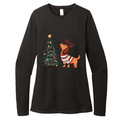 Cute Dachshund Decorate Christmas Tree Merry Xmas Dog Lover Gift Womens CVC Long Sleeve Shirt