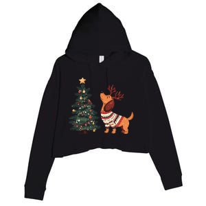 Cute Dachshund Decorate Christmas Tree Merry Xmas Dog Lover Gift Crop Fleece Hoodie