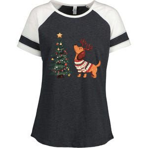 Cute Dachshund Decorate Christmas Tree Merry Xmas Dog Lover Gift Enza Ladies Jersey Colorblock Tee