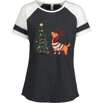 Cute Dachshund Decorate Christmas Tree Merry Xmas Dog Lover Gift Enza Ladies Jersey Colorblock Tee