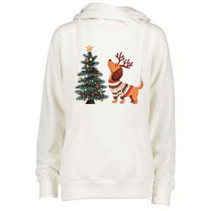 Cute Dachshund Decorate Christmas Tree Merry Xmas Dog Lover Gift Womens Funnel Neck Pullover Hood