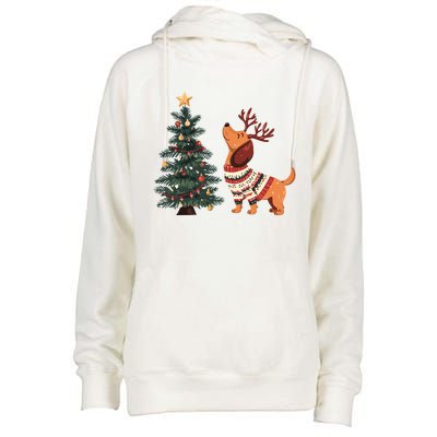 Cute Dachshund Decorate Christmas Tree Merry Xmas Dog Lover Gift Womens Funnel Neck Pullover Hood